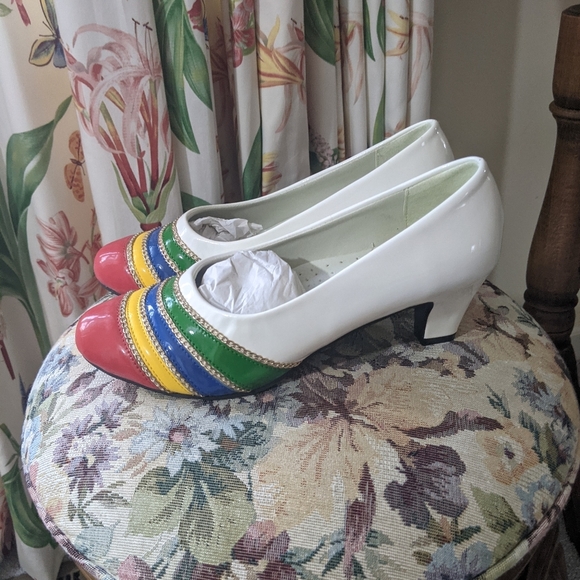 Vintage Disco Funky 80s Colorful Heels Shoes NWT Sz 10 - Picture 1 of 5